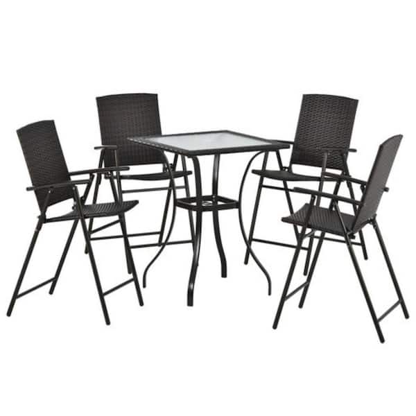 Maincraft 5-Piece Metal Outdoor Counter Height Dining Table Set with Umbrella Hole and 4 Foldable Chairs