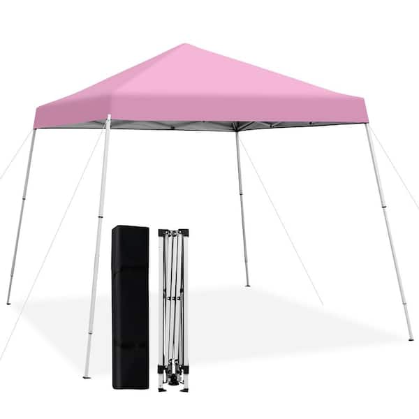 Costway 10 ft. x 10 ft. Pink Patio Outdoor Instant Pop-up Canopy Slanted Leg UPF50 Plus Sun Shelter