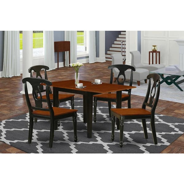 East West Furniture 5-Piece Black and Cherry Finish Solid Wood Top - Dining Room Set with Dropleaf - Seats 4