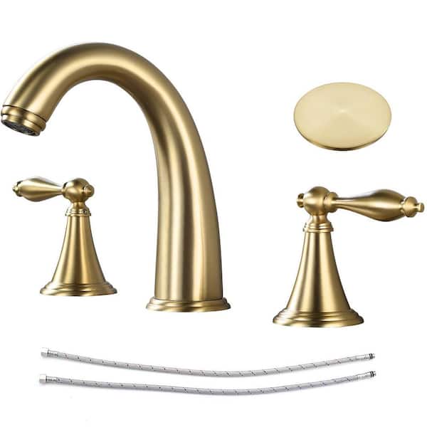 AKLFGN Double handle 8 in. Widespread Bathroom Faucet 3 Hole Bathroom Sink Faucet in Brushed Gold