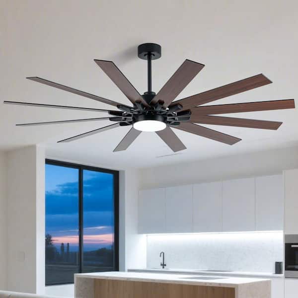 Fanora 72 in. 12-Blade Black Low Profile Standard Ceiling Fan with