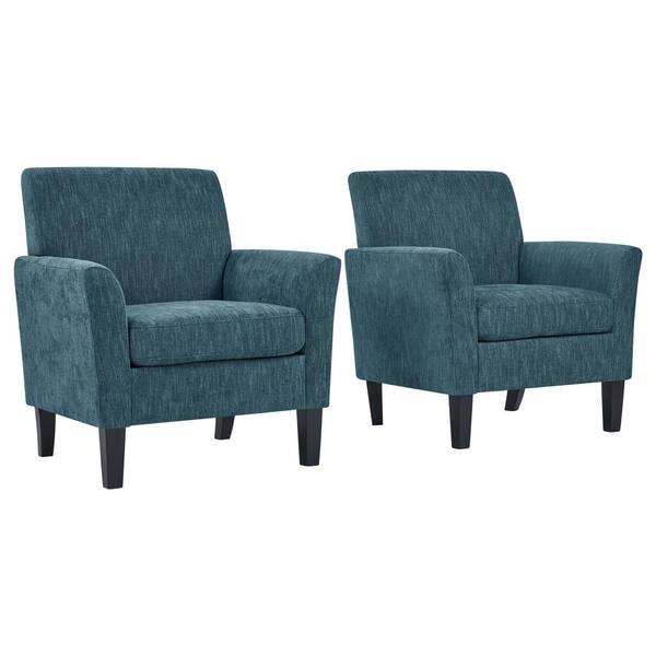Handy Living Caribbean Blue Herringbone Maritza Flared Arm Upholstered Chairs (Set of 2)