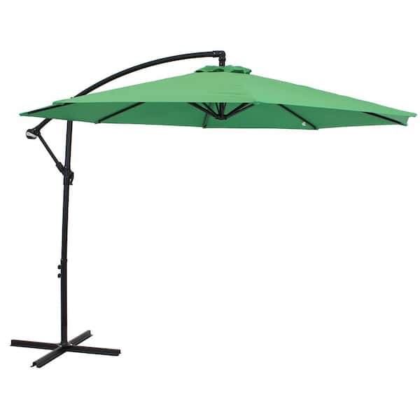 Sunnydaze Decor 9.5 ft. Steel Cantilever Offset Outdoor Patio Umbrella with Crank in Emerald