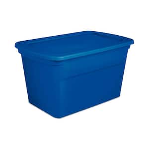 Sterilite Lidded Stackable 30 Gallon Storage Tote Container w/ Handles &  Indented Lid for Space Saving Household Storage, Marine Blue, 24 Pack