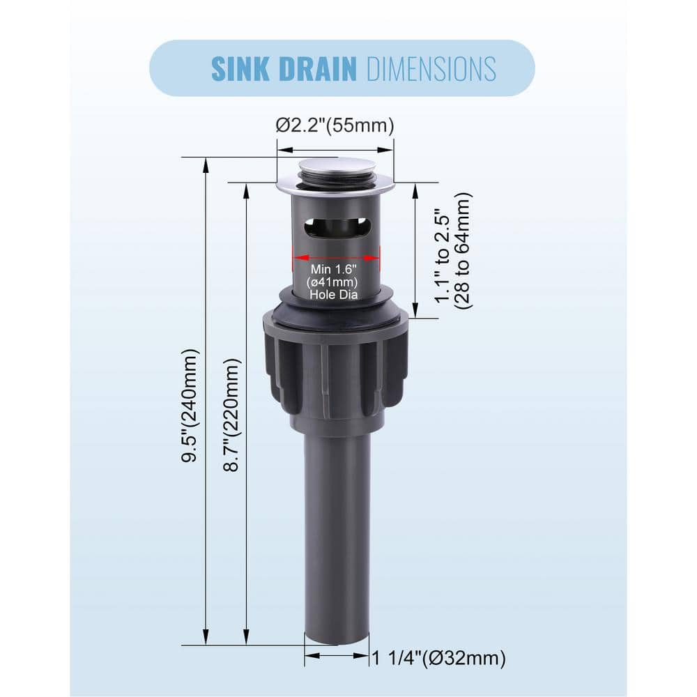 Chrome Pop-Up Bathroom Sink Drain with Overflow and Strainer