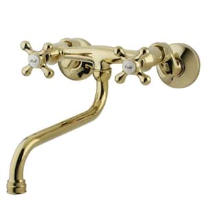 Traditional 2-Handle Wall Mount Bathroom Faucet in Polished Brass