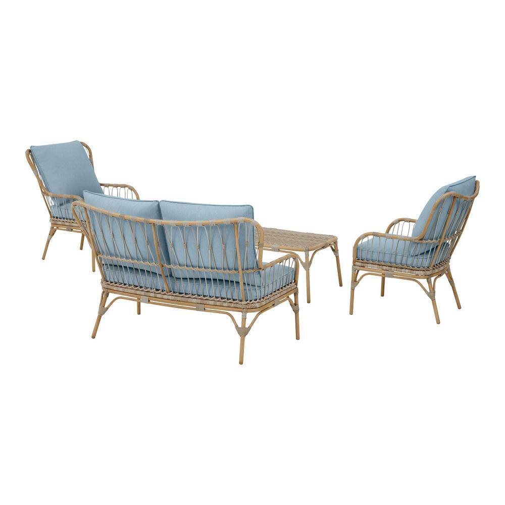 Hampton Bay Southampton 4-Piece Wicker Patio Deep Seating Set with CushionGuard Surf Blue Cushions - 3