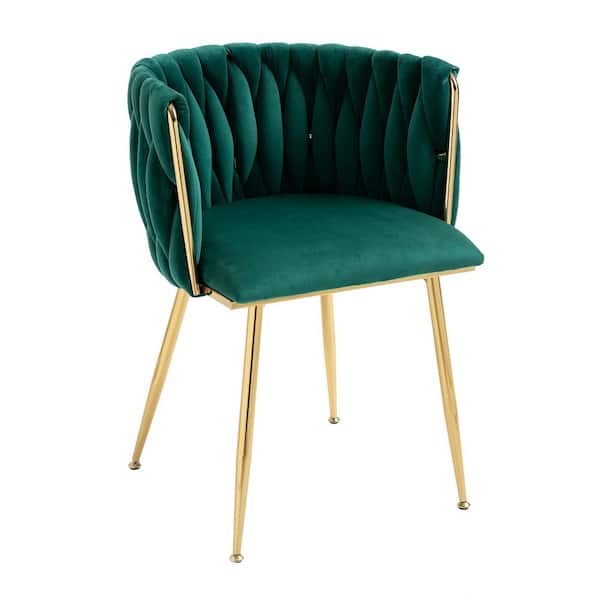 Unbranded Modern Emerald Velvet Leisure Dining Chair with Metal Legs