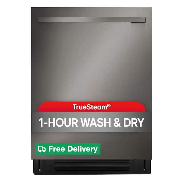 24 in. Black Stainless Steel Smart Top Control Dishwasher with 1-Hour Wash and Dry, QuadWash Pro and TrueSteam