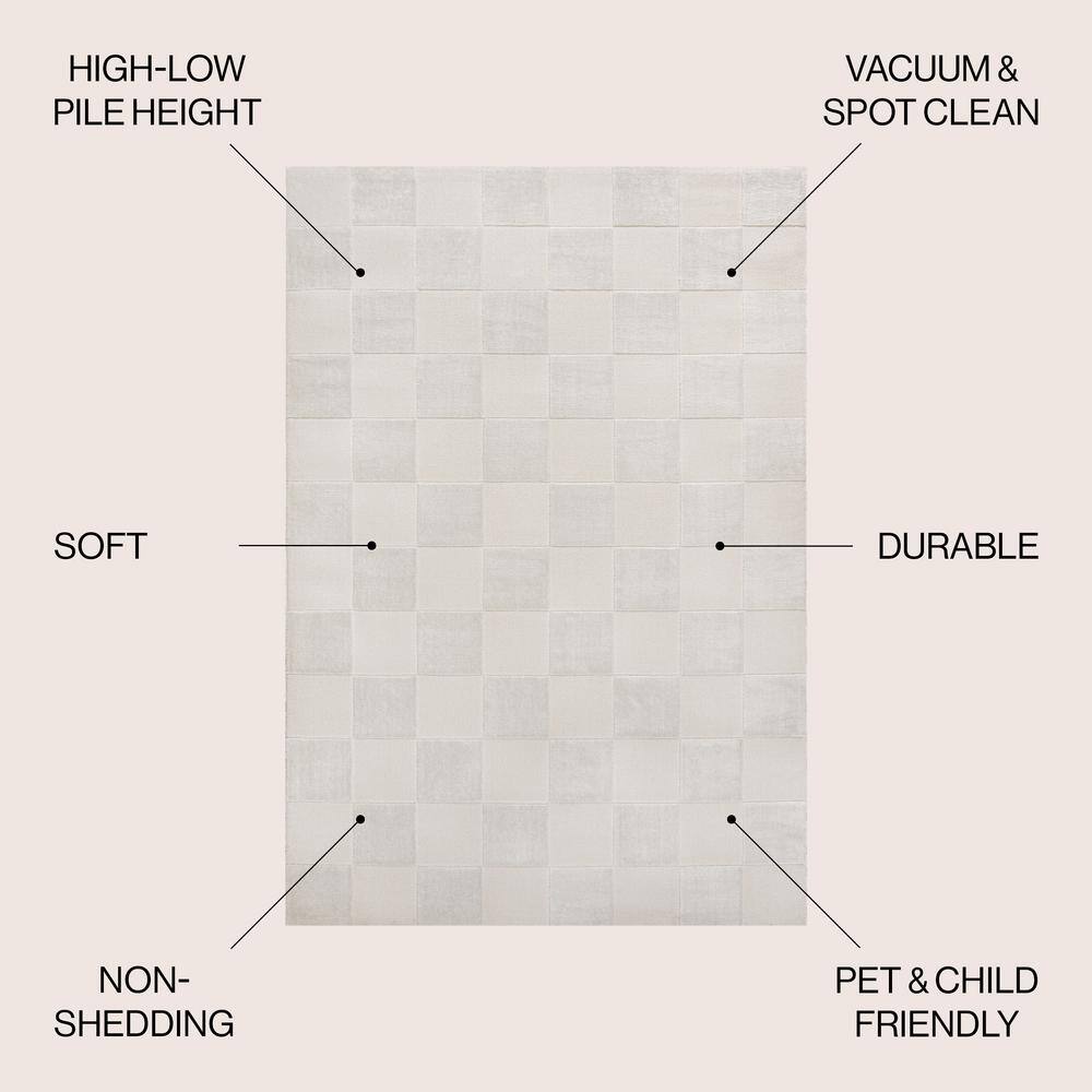 Thea White and Cream Geometric High-Low 3x5 Area Rug