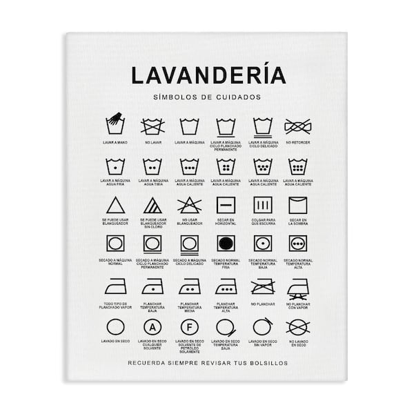 Stupell Industries Lavanderia Symbol Guide White by Lettered and Lined Wrapped Unframed Typography Graphic Art Print 30 in. x 24 in.