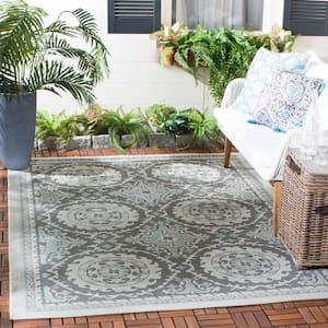 Courtyard Light Gray/Anthracite 7 ft. x 10 ft. Border Indoor/Outdoor Patio  Area Rug