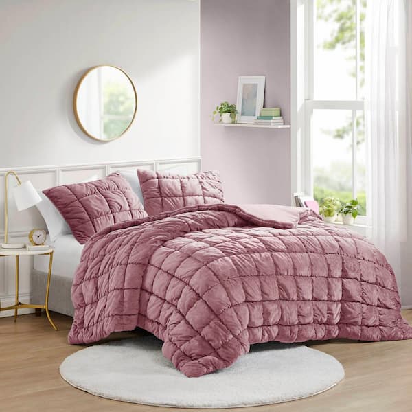 Intelligent Design Velvet Dream Puff Pink Microfiber Twin Comforter Set ID10 2339 The Home Depot