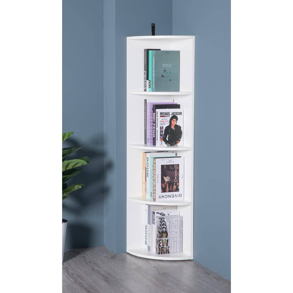 White Wooden 4-Tier Corner Bookshelf for Kids