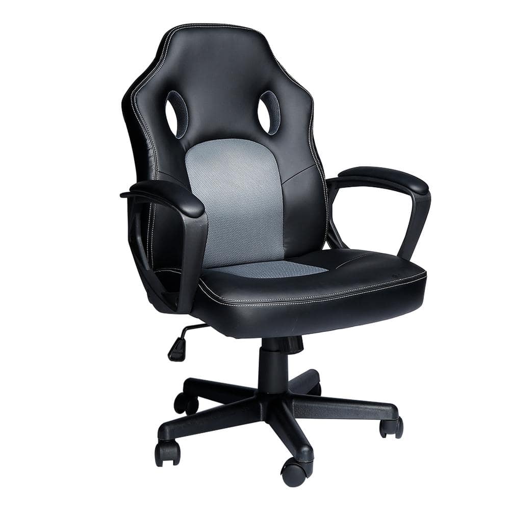 Pinksvdas Gaming Chair 24.4 in. Grey Faux Leather Swivel Gaming Chair