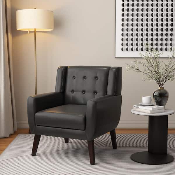 plywood black leather chair ダイニングチェアー Uixe Black PU Leather Upholstery Arm Chair (Set of 1) SF0003-P-BK