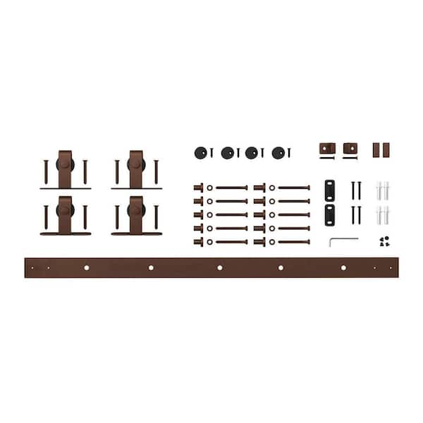American Pro Decor 6 ft. Oil Rubbed Bronze Solid Steel Mini Sliding Rolling Barn Door Hardware Kit for Double Furniture Wood Doors