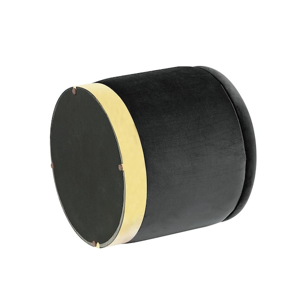 Morden Fort Black Velvet Ottoman with Storage Round Footrest for Entryway, Bedroom 16.5 in D x 16.5 in. W x 17 in. H