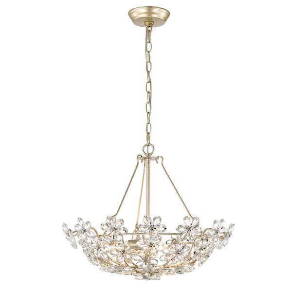 Jojospring Teresa Glam 20" Brushed Silver-ish Champagne 3-Light Daisy Crystal Glass Flower Chandelier