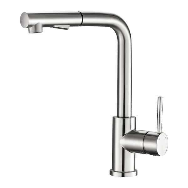 Logmey Single Handle 2-Sprayer Pull Out Kitchen Sink Faucet in Brushed Nickel
