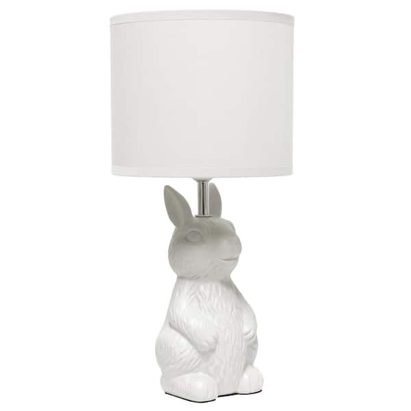 Simple Designs 16.33 in. Whimsical Perched Bunny Rabbit Table Lamp for Home Decor, Kids Room, White