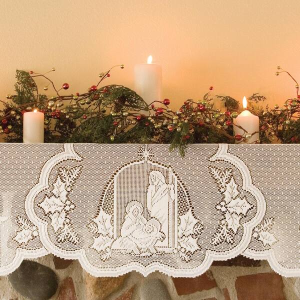 Lace Table Runner White Silent Night design 41” x 14” 