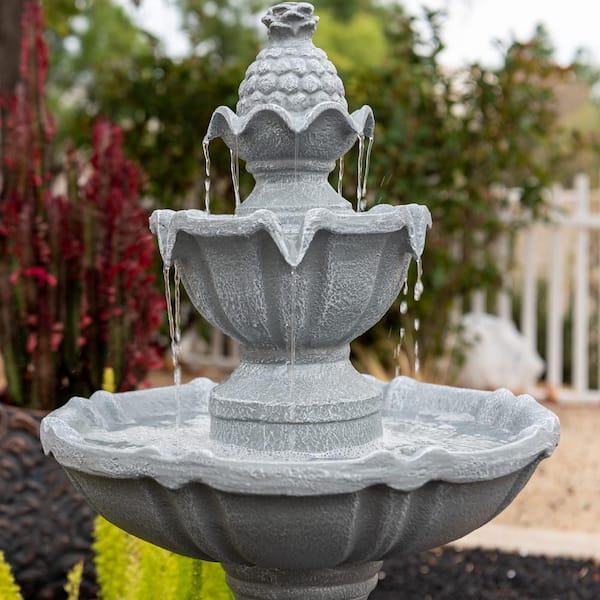 36.2" Solar Water Fountain, 2-Tier, Grey Resin, Outdoor, With Solar Panel & Solar Pump for Home Garden Yard Decor