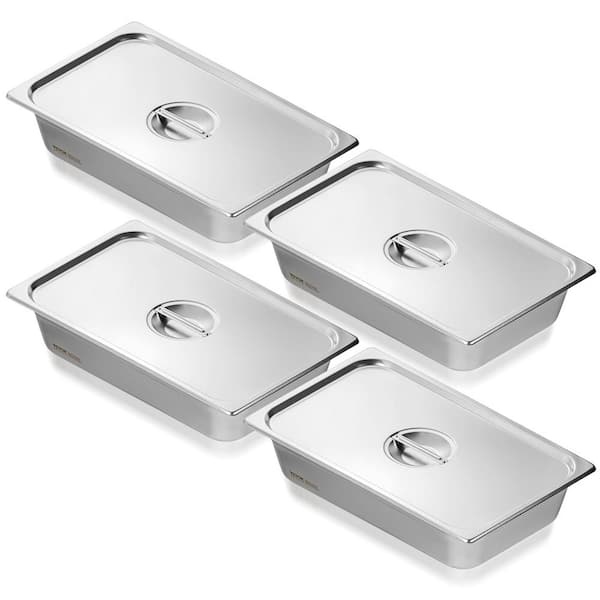 Hotel Pans, 14.7 qt. Full Size Anti-Jam Steam Pan with Lid, 0.8 mm Thick Stainless Steel Steam Table Pan 4 in. (4-Pack)