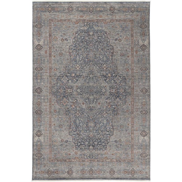 HomeRoots 7 ft. x 10 ft. Gray, Blue, Red Oriental Area Rug