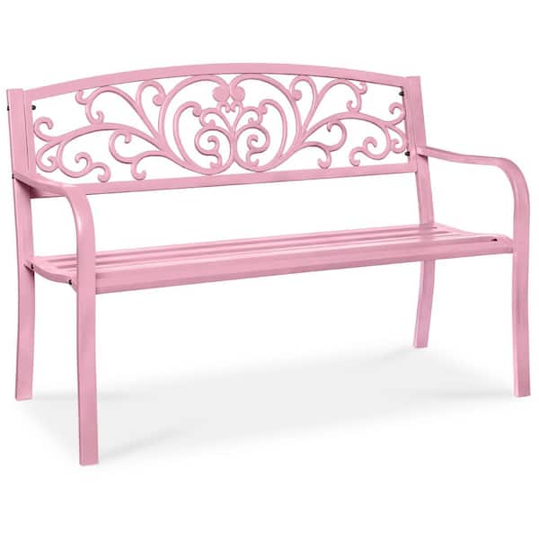 3-Person Pink Metal Outdoor Bench
