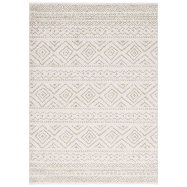 Tulum 6 ft. x 9 ft. Ivory/Sage Striped Geometric Diamonds Area Rug