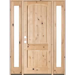 70 in. x 96 in. Rustic Knotty Alder Arch V-Groove Unfinished Right-Hand Inswing Prehung Front Door/Full Sidelites