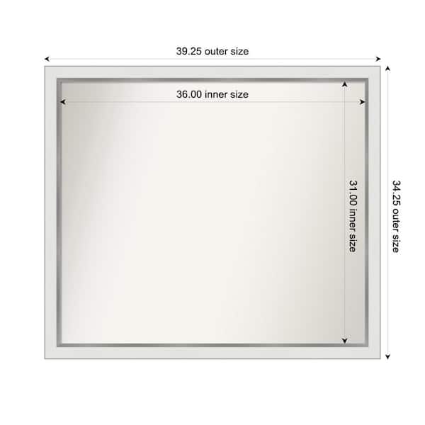 Amanti Art Medium Rectangle Satin White Silver Casual Mirror (34 in. H x 39 in. W)