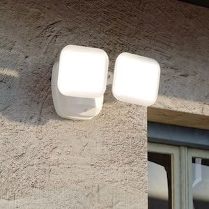 Theta 2-Light Integrated LED Outdoor Dusk to Dawn Security Flood Light White