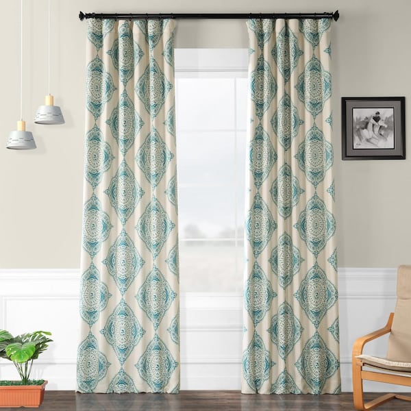 Exclusive Fabrics & Furnishings Semi-Opaque Henna Teal Room Darkening Curtain - 50 in. W x 120 in. L (1 Panel)