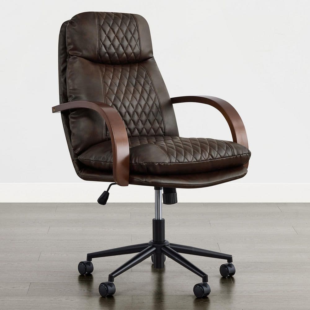 Hilo Faux Leather Swivel Ergonomic Office Task Chair in Espresso with Diamond-Quilted Lumbar Support Backrest
