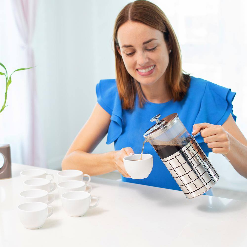 34 Ounce Silver Stainless Steel French Press Coffee Maker with Borosilicate Glass