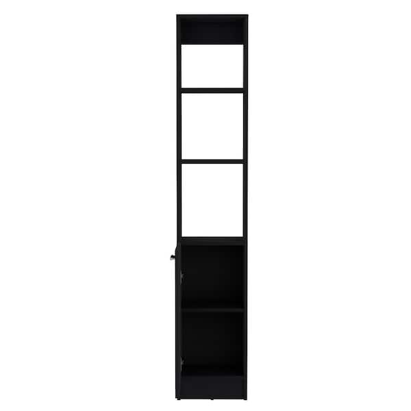 13.03 in. W x 10.43 in. D x 70.87 in. H Black Wood Freestanding Linen Cabinet w/6-Shelves and Door in Black