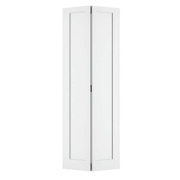 32 in. x 78.4 in. 1-Panel Hollow Core White Primed Composite MDF Bi-Fold Door with Hardware Kit