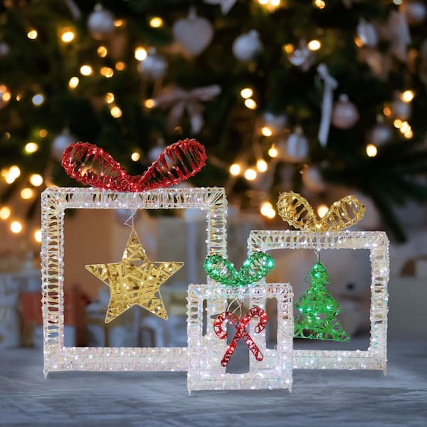 クリスマス　イブ　ボックス Karl home 22 in. 3PCS Lighted Iridescent Gift Box Christmas