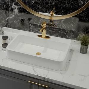 Single Handle Single Hole Bathroom Faucet with Deckplate in Brushed Gold