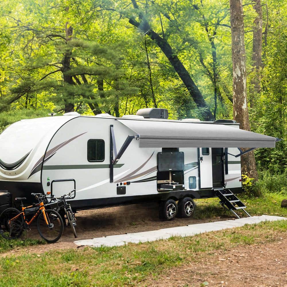 Gray Motorized Retractable RV Awning with PVC Fabric