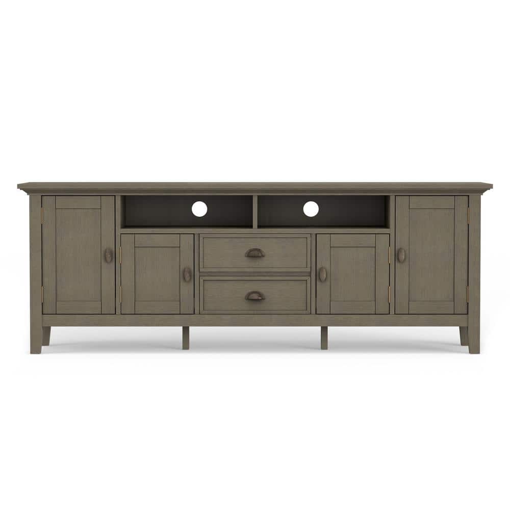 Farmhouse Grey Solid Wood 72" TV Media Stand with Cabinets