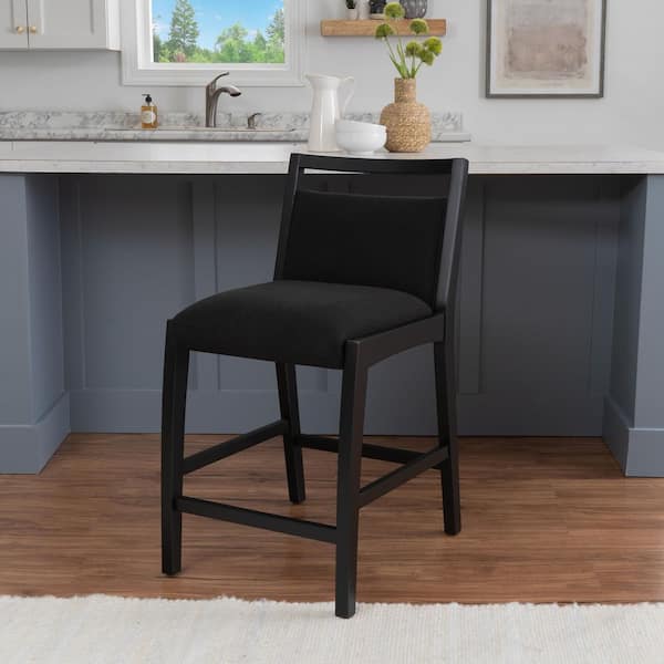 Serah 37.5 in. H Black High Back Wood Counter Height Bar Stool with Fabric Seat