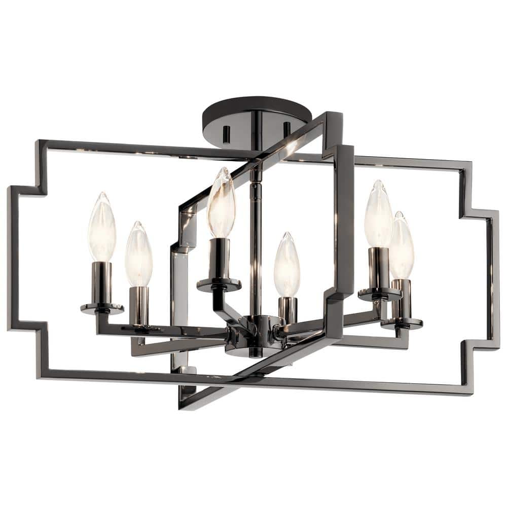Midnight Chrome 6-Light Taper Candle Chandelier with Polished Nickel Accents