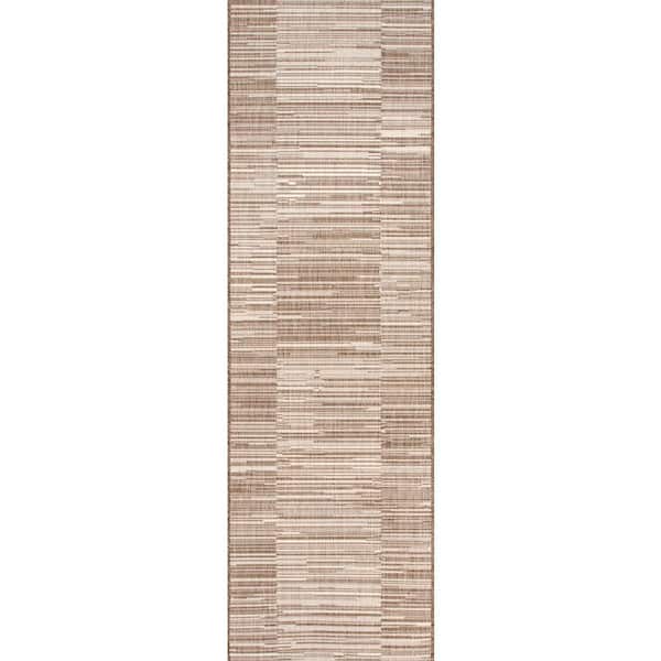 nuLOOM Shirlene Stripes Beige 2 ft. x 8 ft. Indoor/Outdoor Runner Patio Rug
