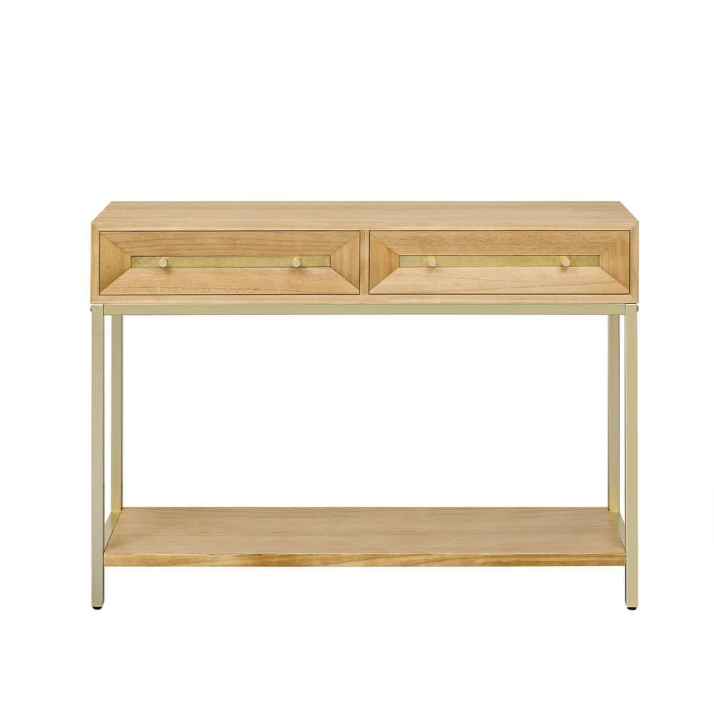 45.5 in. Natural Rectangle MDF Console Table, Entryway Table with Two Drawe