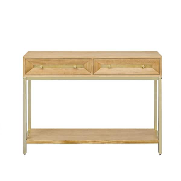 Angel Sar 45.5 in. Natural Rectangle MDF Console Table, Entryway Table with Two Drawers for Entryway and Living Room