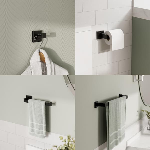 2-Spray 10in. Pressure Balance Dual Wall Mount Fixed and Handheld Shower Head 2.5 GPM with Towel Rack Set in Matte Black