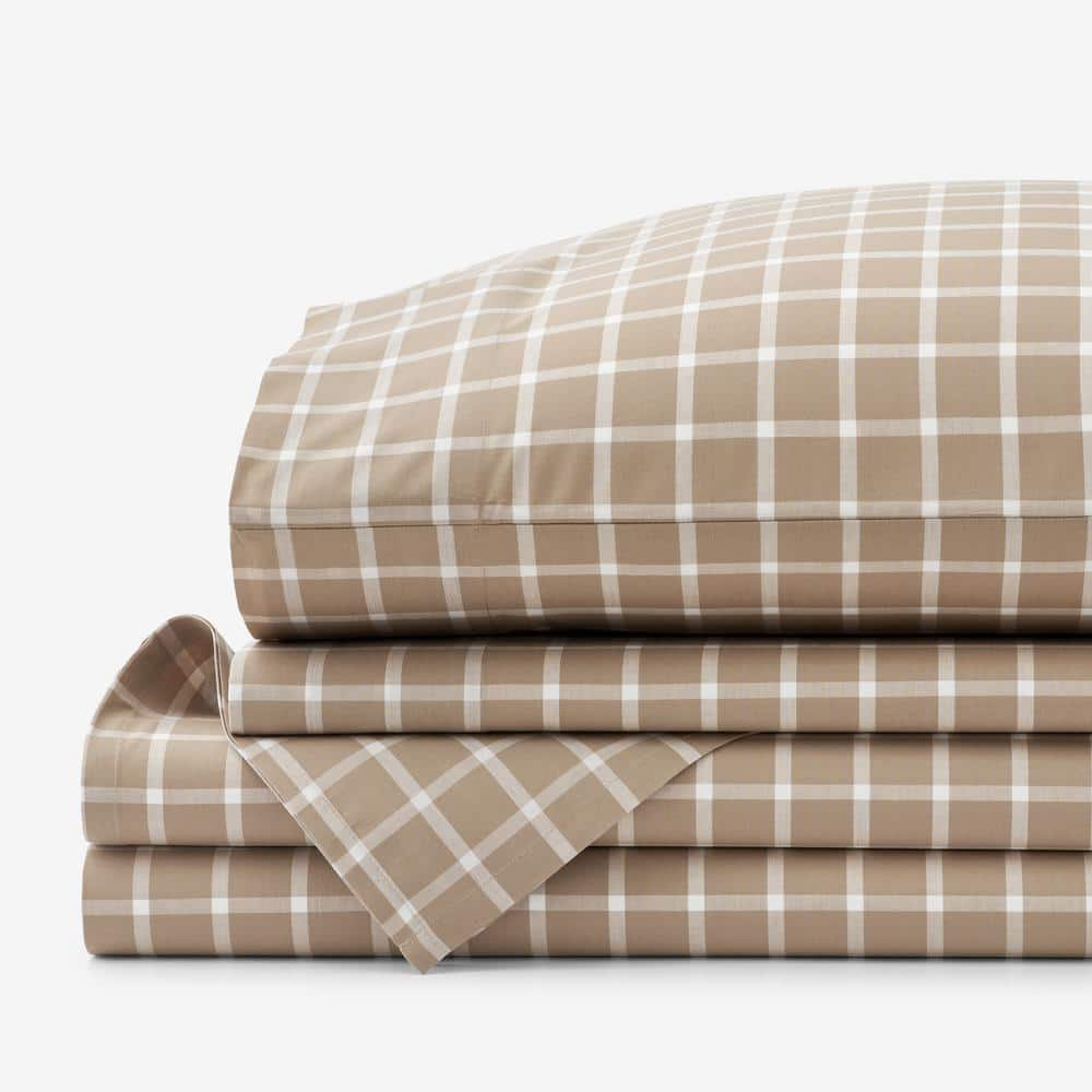 Modernist Wavy Stripe 750-TC Cotton Blend Sateen 4-Pc. Sheet top Set - QUEEN - Taupe